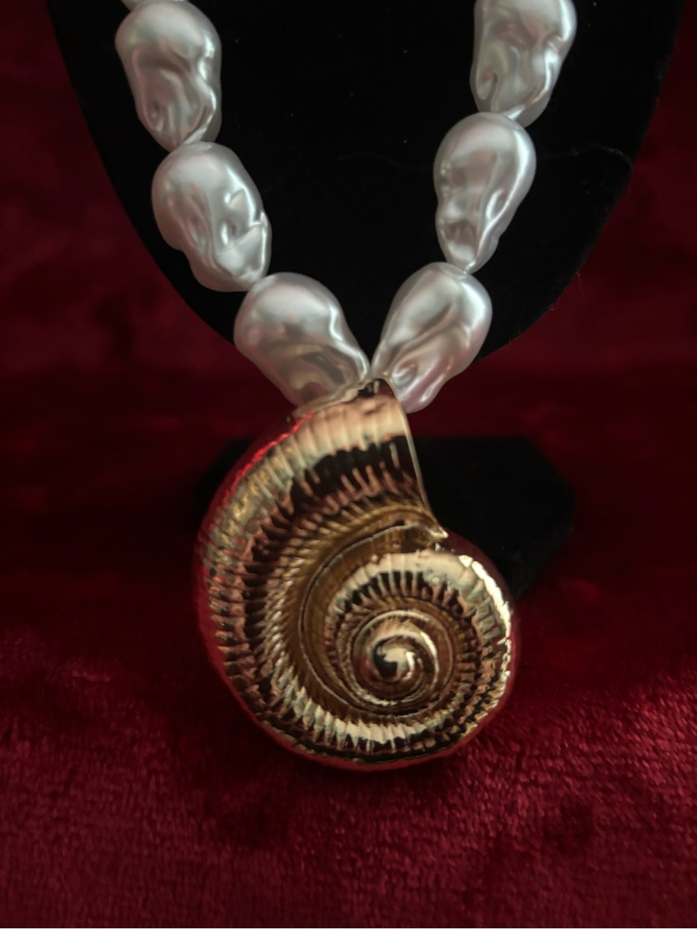 House of Harlow 1960 Gold Nautilus Pendant with Pearl-Like Beads
